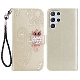 EIDERWOOD Samsung Galaxy S25 Ultra Konstläder Flip Fodral m. Ugglemotiv - Guld