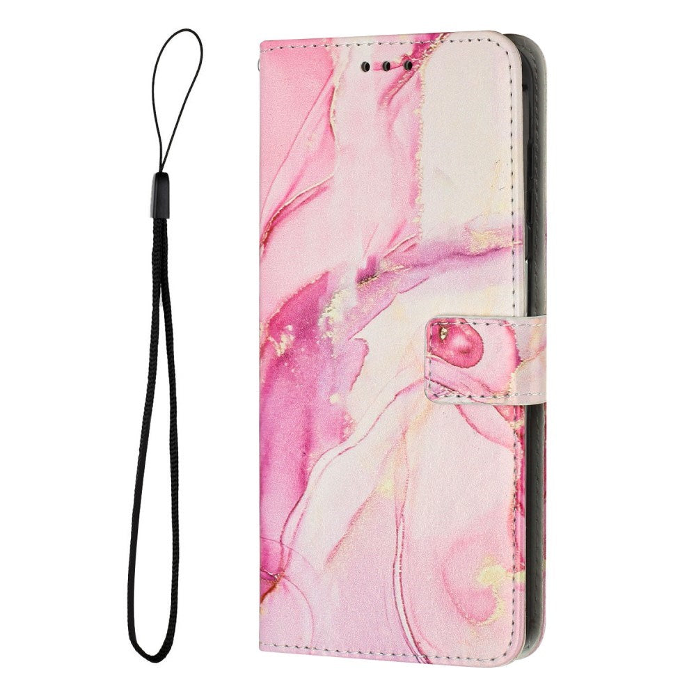 EIDERWOOD iPhone 16 Pro Max Konstläder Fodral med Plånbok & Rem - Marmor Design - Rosa