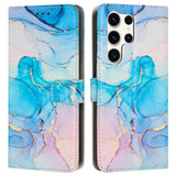 EIDERWOOD Samsung Galaxy S25 Ultra Marmormönstrat Konstläder Flip Fodral m. Rem - Blå