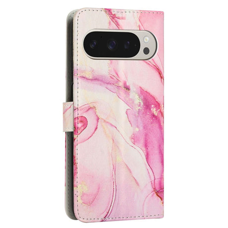 EIDERWOOD Google Pixel 10 Pro XL / 9 Pro XL Marmormönstrat Konstläder Flip Fodral m. Rem - Rosa