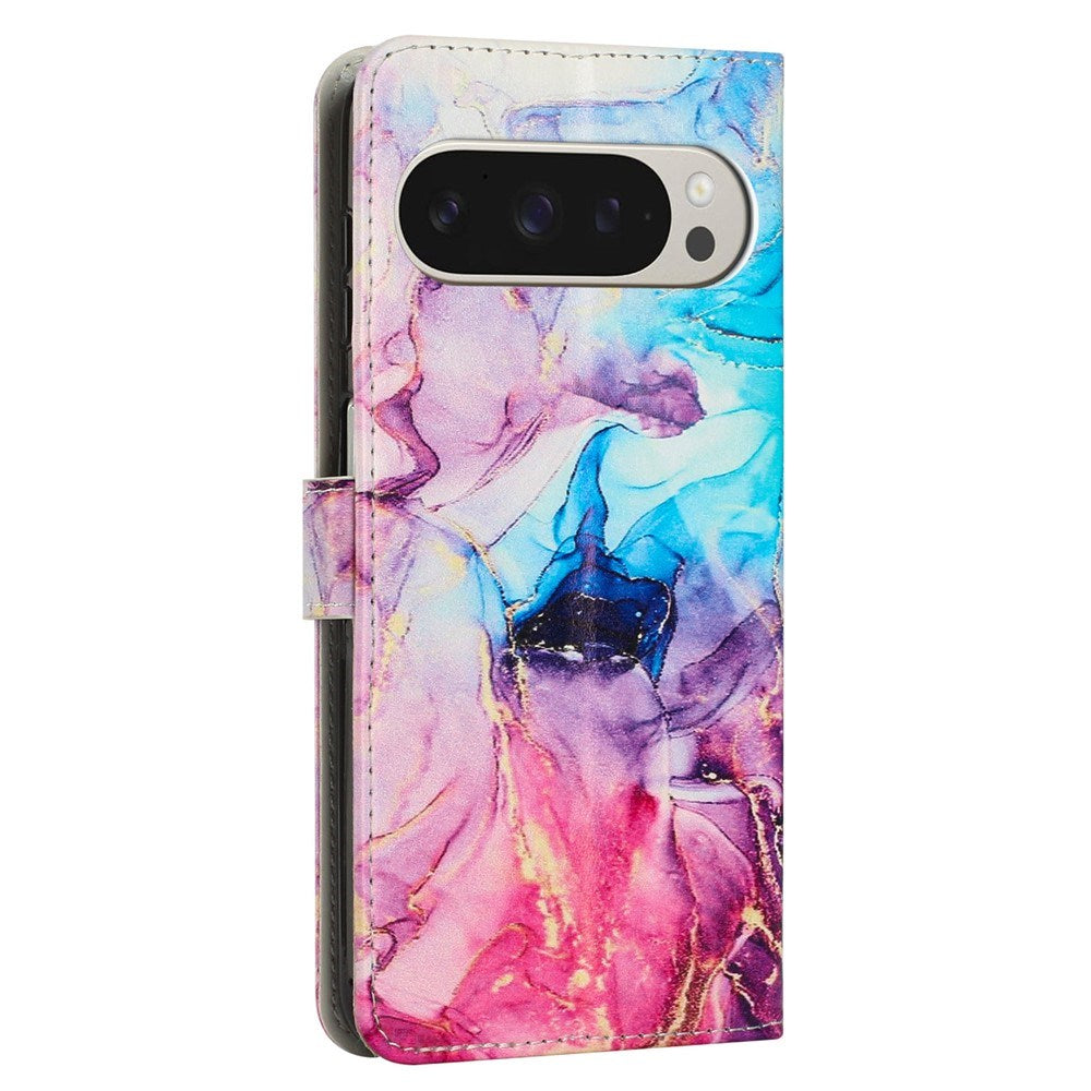 EIDERWOOD Google Pixel 10 Pro XL / 9 Pro XL Marmormönstrat Konstläder Flip Fodral m. Rem - Rosa / Lila