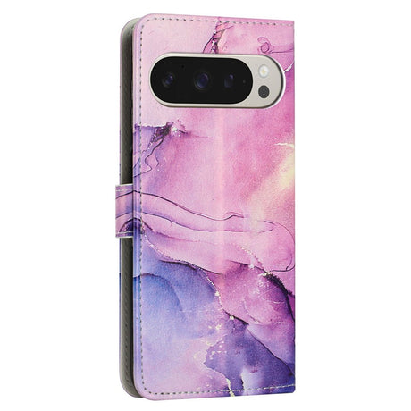EIDERWOOD Google Pixel 10 Pro XL / 9 Pro XL Marmormönstrat Konstläder Flip Fodral m. Rem - Lila