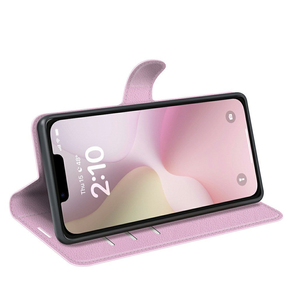 EIDERWOOD iPhone 16e Konstläder Flip Fodral m. Korthållare & Ställfunktion - Rosa