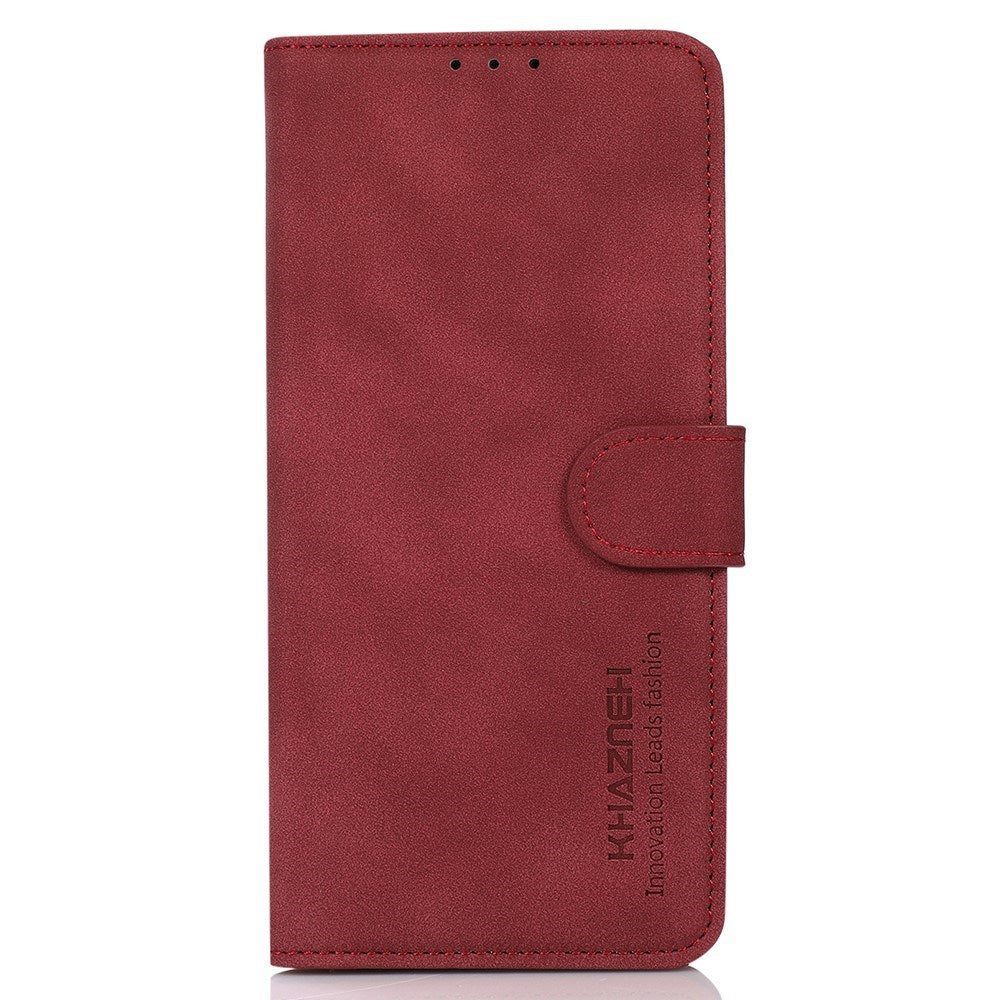 Xiaomi Redmi Note 14 (5G) KHAZNEH Konstläder Flip Fodral m. Korthållare & Ställfunktion - Röd