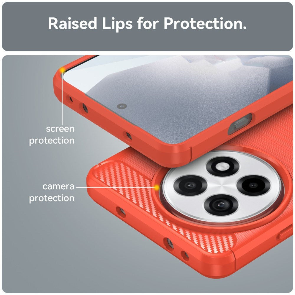 EIDERWOOD OnePlus 13R Brushed Carbon Fiber Flexibel Plast Skal - Röd