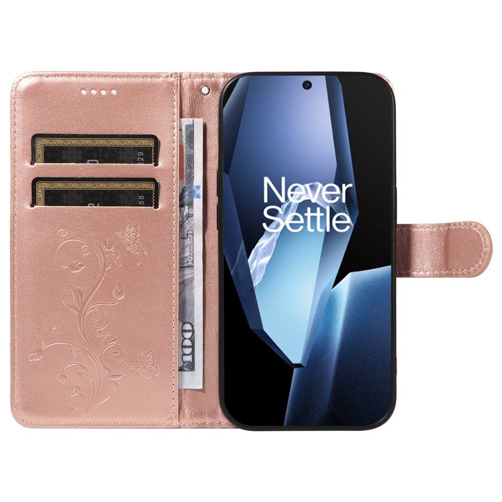 EIDERWOOD OnePlus 13R Fodral med Graverat Motiv - Korthållare och Stativfunktion - Rose Gold