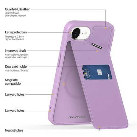 iPhone 17e / 16e DUX DUCIS Skal med Korthållare & RFID-Blockering - MagSafe Kompatibel - Lila
