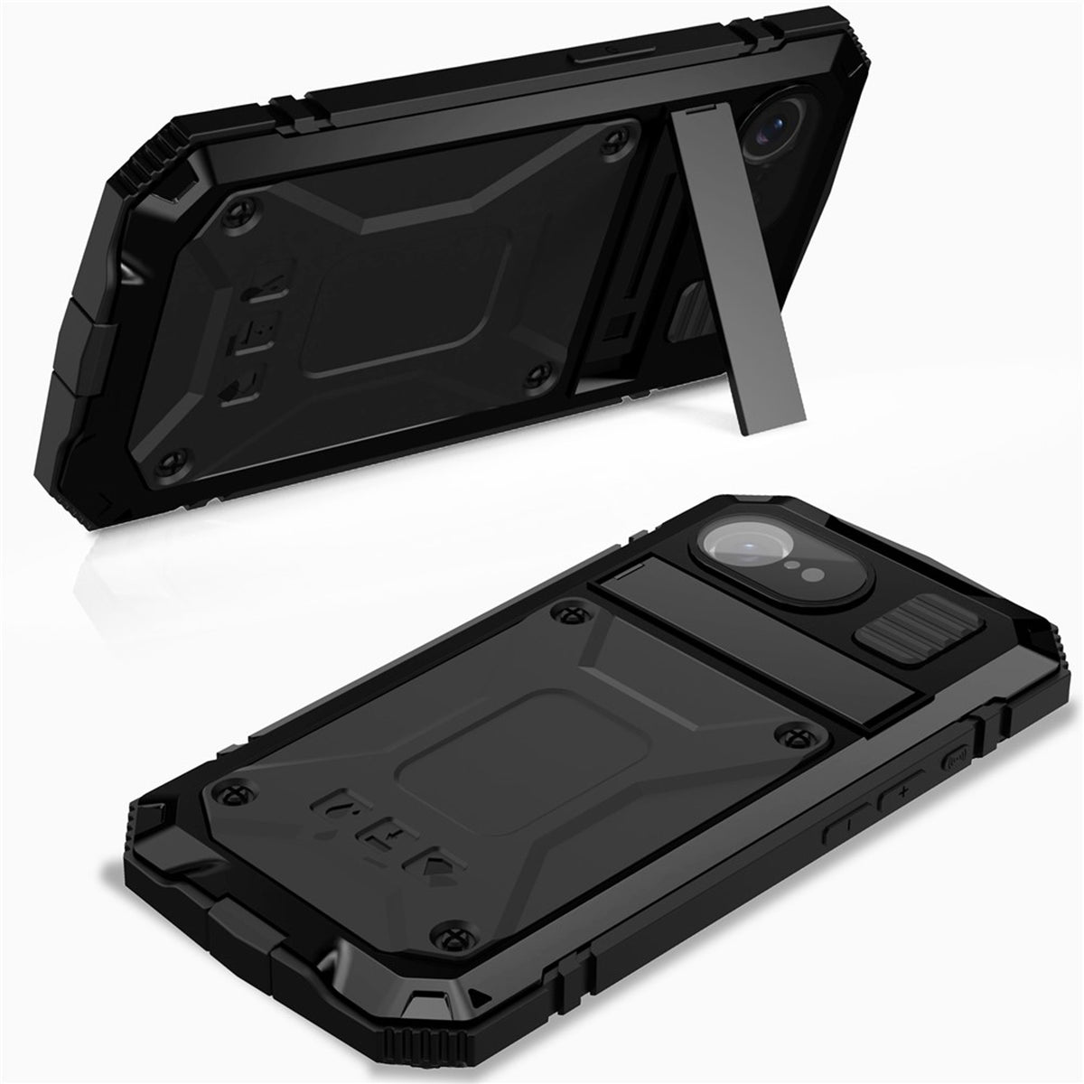 iPhone 17e / 16e R-JUST Hybrid Robust Skal m. Inbyggt Skärmskydd & Kickstand - Svart