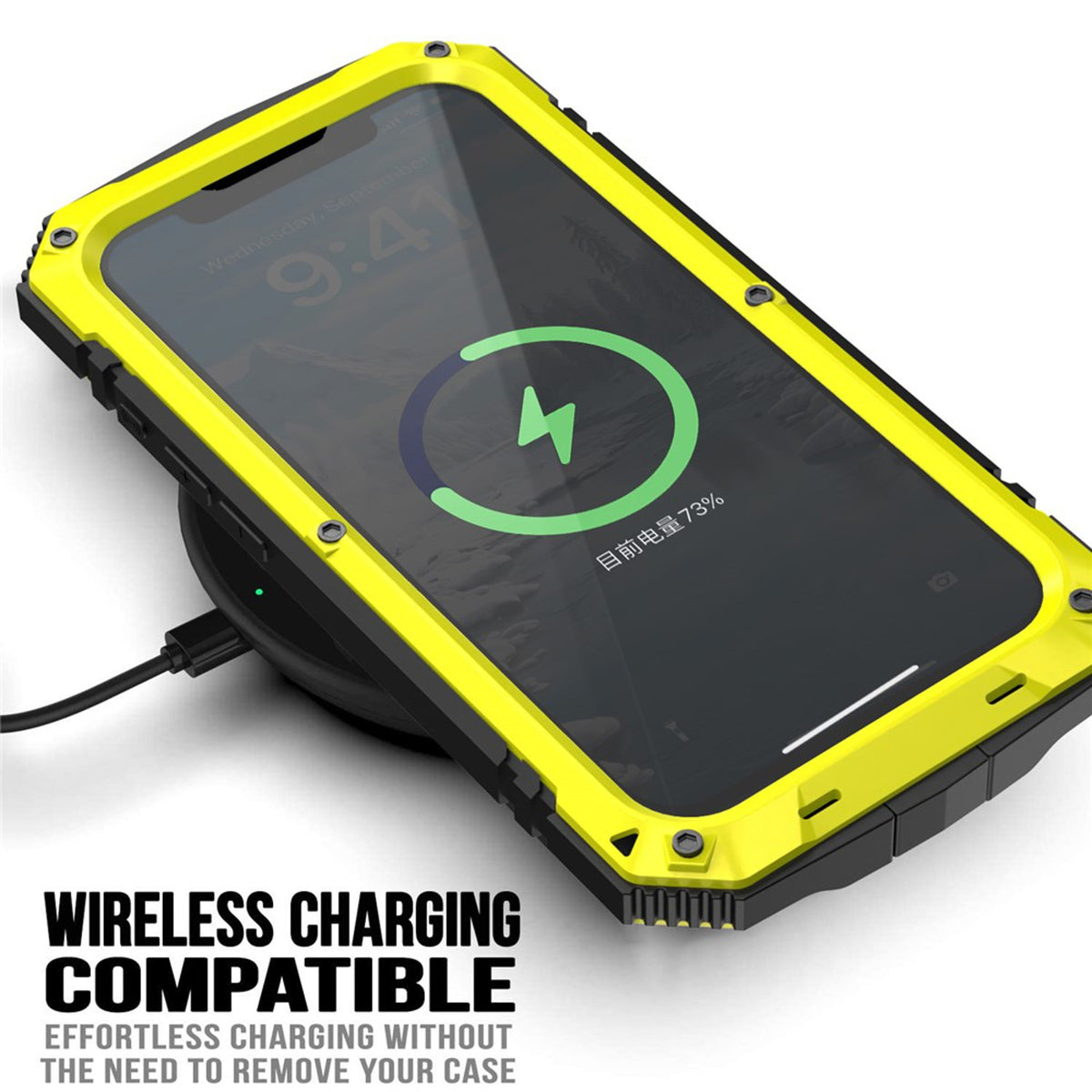 iPhone 17e / 16e R-JUST Hybrid Robust Skal m. Inbyggt Skärmskydd & Kickstand - Gul