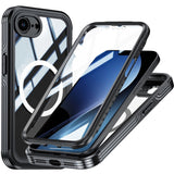 iPhone 17e / 16e Hybrid Plast Skal m. Inbyggt Skärmskydd - MagSafe Kompatibel - Transparent / Svart