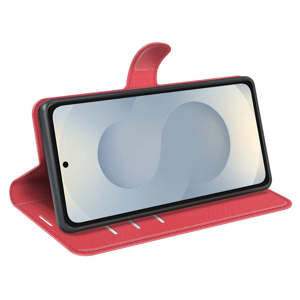 EIDERWOOD Samsung Galaxy S25 Edge Litchi Konstläder Fodral med Plånbok - Röd