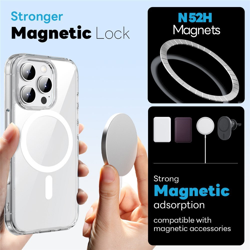 NORTHJO iPhone 16 Pro 360° Skyddsset med Kameralinsskydd & Skärmskydd & Hybrid Skal - MagSafe Kompatibel - Genomskinlig