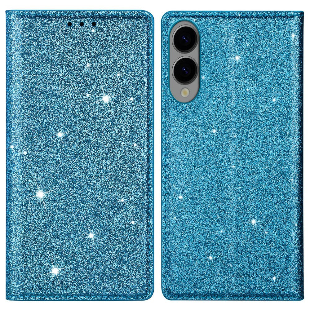 EIDERWOOD Samsung Galaxy S25 Edge Konstläder Flip Fodral med Plånbok - Glitter - Blå