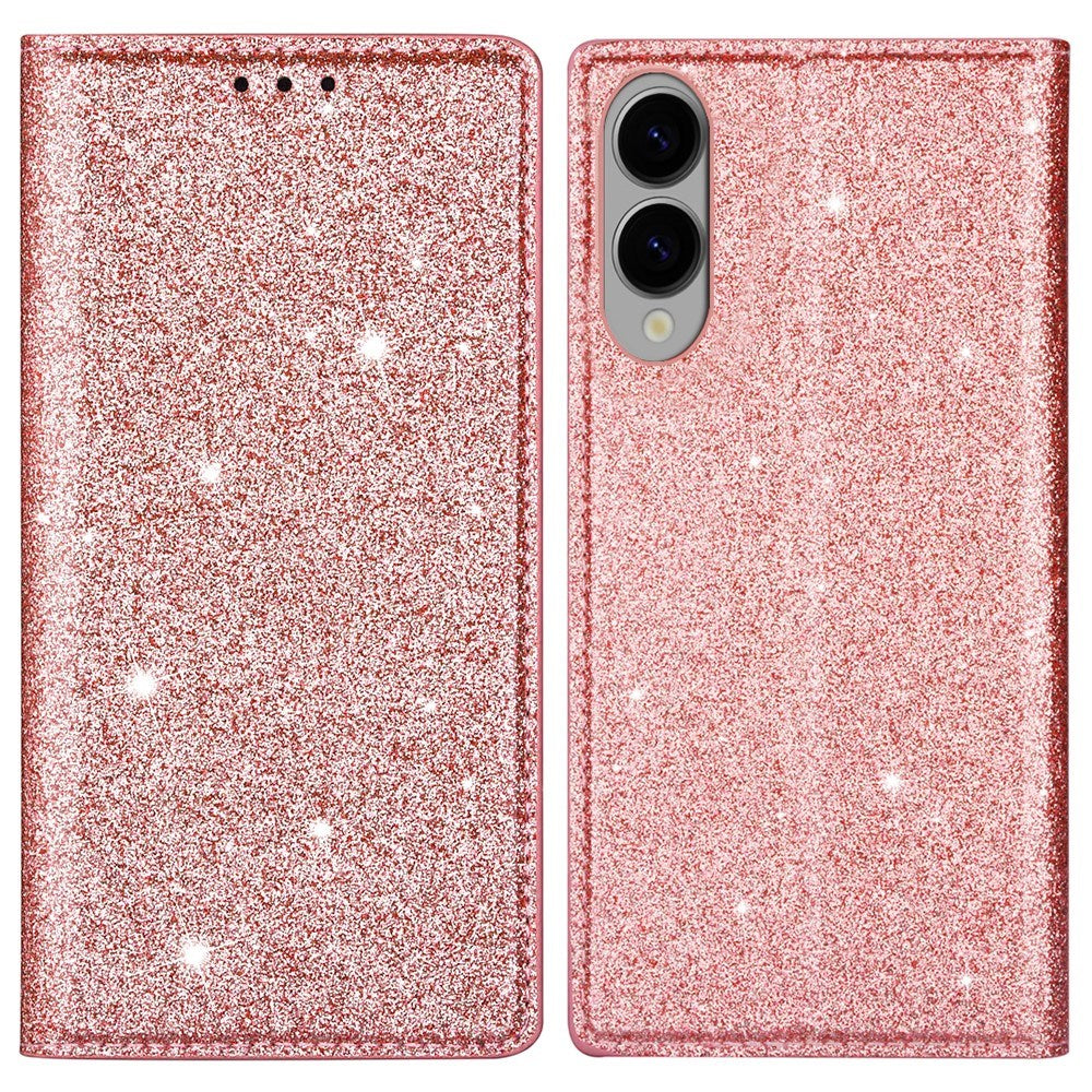 EIDERWOOD Samsung Galaxy S25 Edge Konstläder Flip Fodral med Plånbok - Glitter - Rose Gold