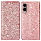 EIDERWOOD Samsung Galaxy S25 Edge Konstläder Flip Fodral med Plånbok - Glitter - Rose Gold