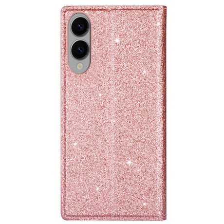 EIDERWOOD Samsung Galaxy S25 Edge Konstläder Flip Fodral med Plånbok - Glitter - Rose Gold
