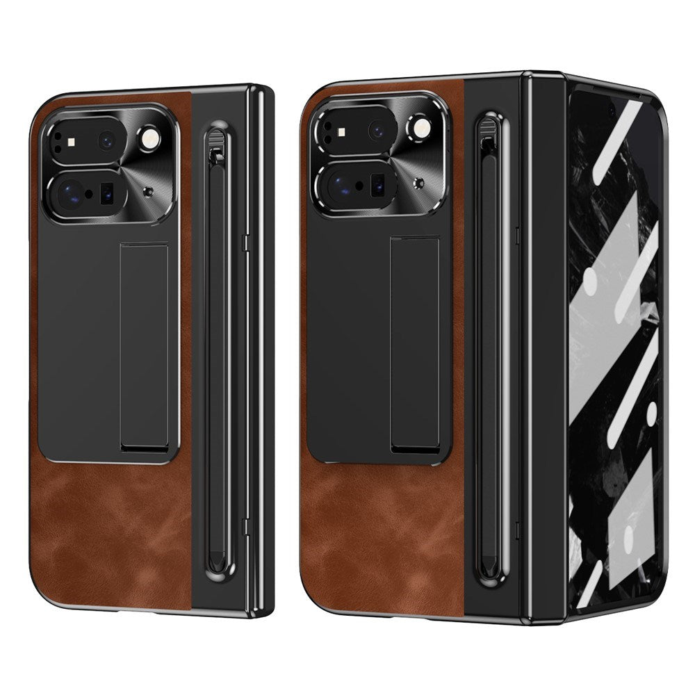 EIDERWOOD Google Pixel 10 Pro Fold Skal med Baksida i Konstläder - Kickstand - Stylushållare - Svart / Mörkbrun