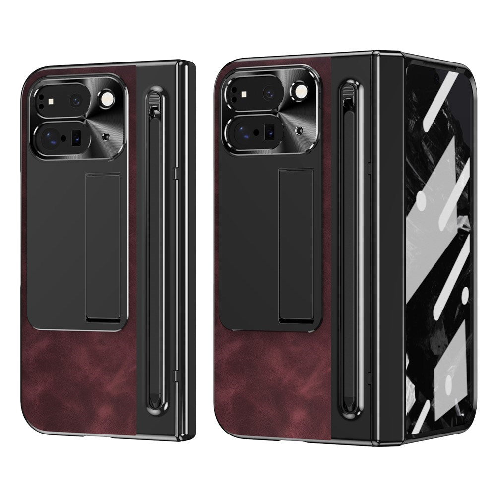 EIDERWOOD Google Pixel 10 Pro Fold Skal med Baksida i Konstläder - Kickstand - Stylushållare - Svart / Vinröd