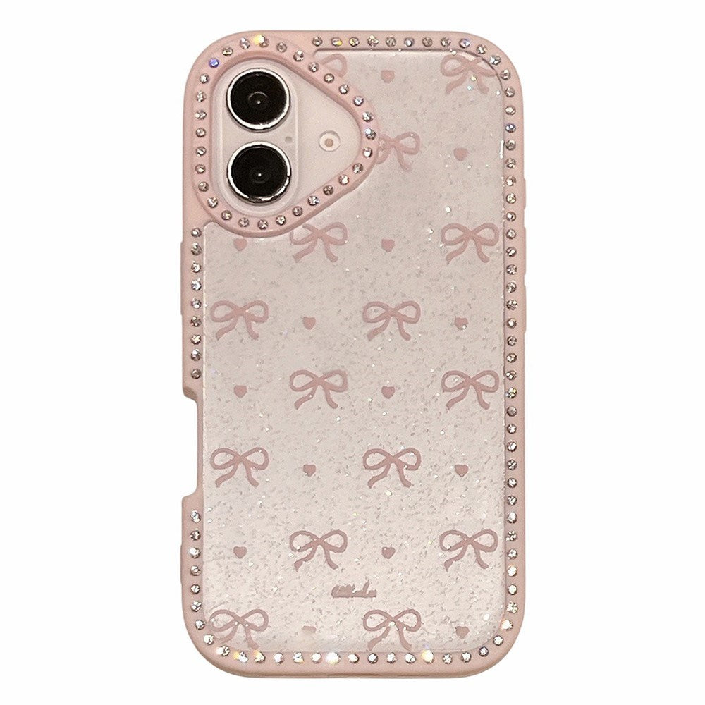 EIDERWOOD iPhone 16 Hybrid Skal med Rosetter och Strass - Genomskinlig / Rosa