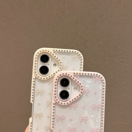 EIDERWOOD iPhone 16 Hybrid Skal med Rosetter och Strass - Genomskinlig / Rosa