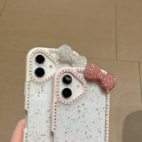 EIDERWOOD iPhone 16 Hybrid Skal med 3D Rosett och Strass - Genomskinlig / Rosa
