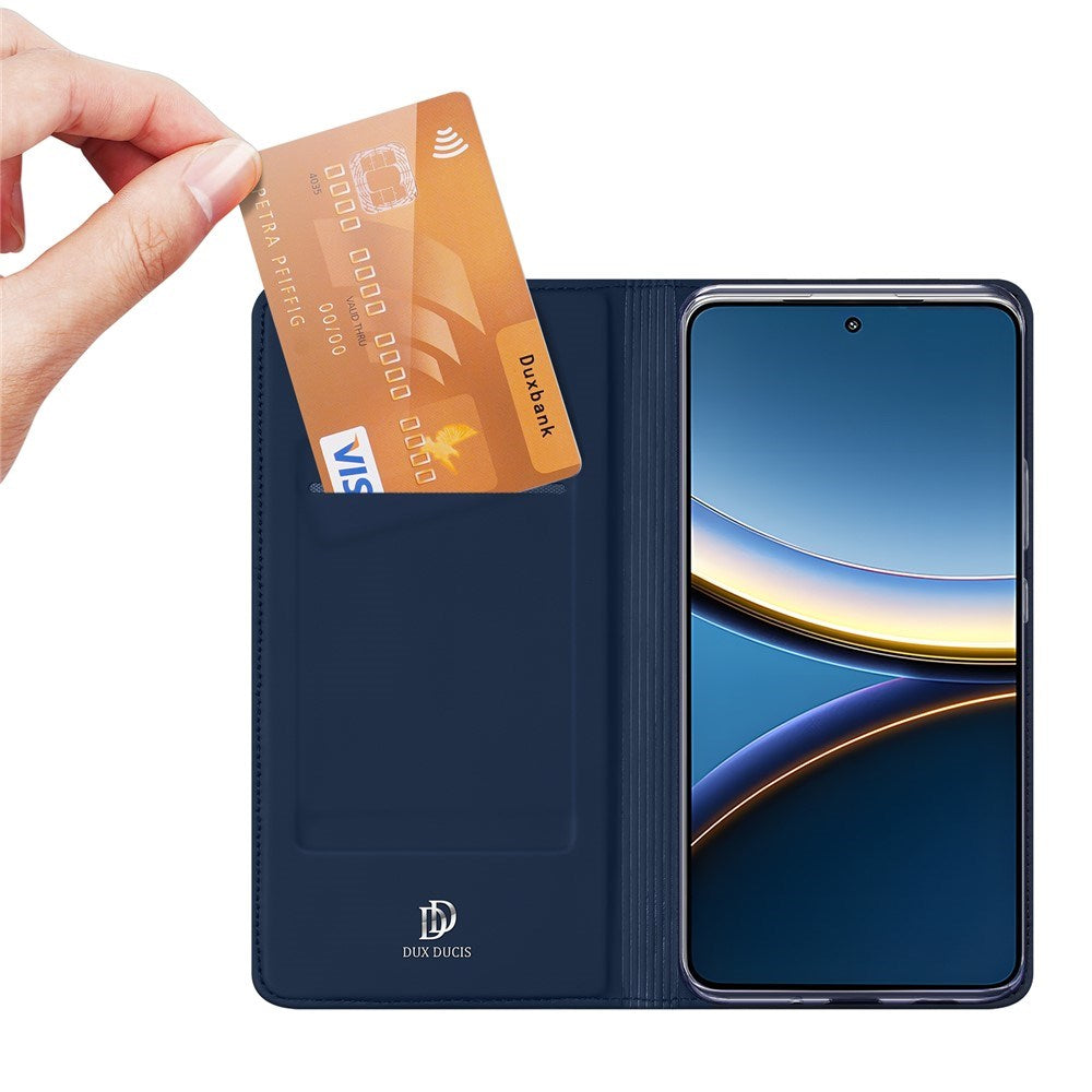Xiaomi Poco F7 Pro EIDERWOOD Konstläder Fodral m. Korthållare & Ställfunktion – Blå
