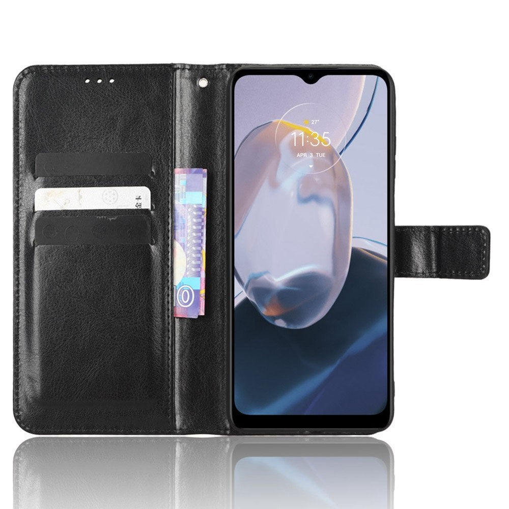 EIDERWOOD Motorola Moto E22 / E22i Konstläder Plånbokfordral med Stativ - Svart