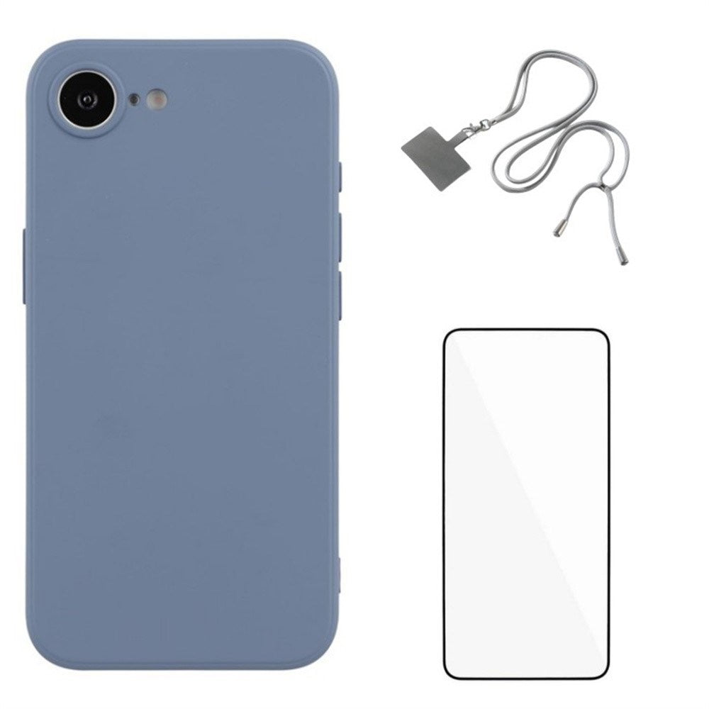 iPhone 17e / 16e Set med Flexibelt Plast Skal - Skärmskydd - Rem - Lavendel