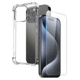 NORTHJO iPhone 15 Pro 2-i-1 Skyddspaket med Stötabsorberande Flexibelt Plast Skal & Härdat Skärmskyddsglas - Genomskinlig