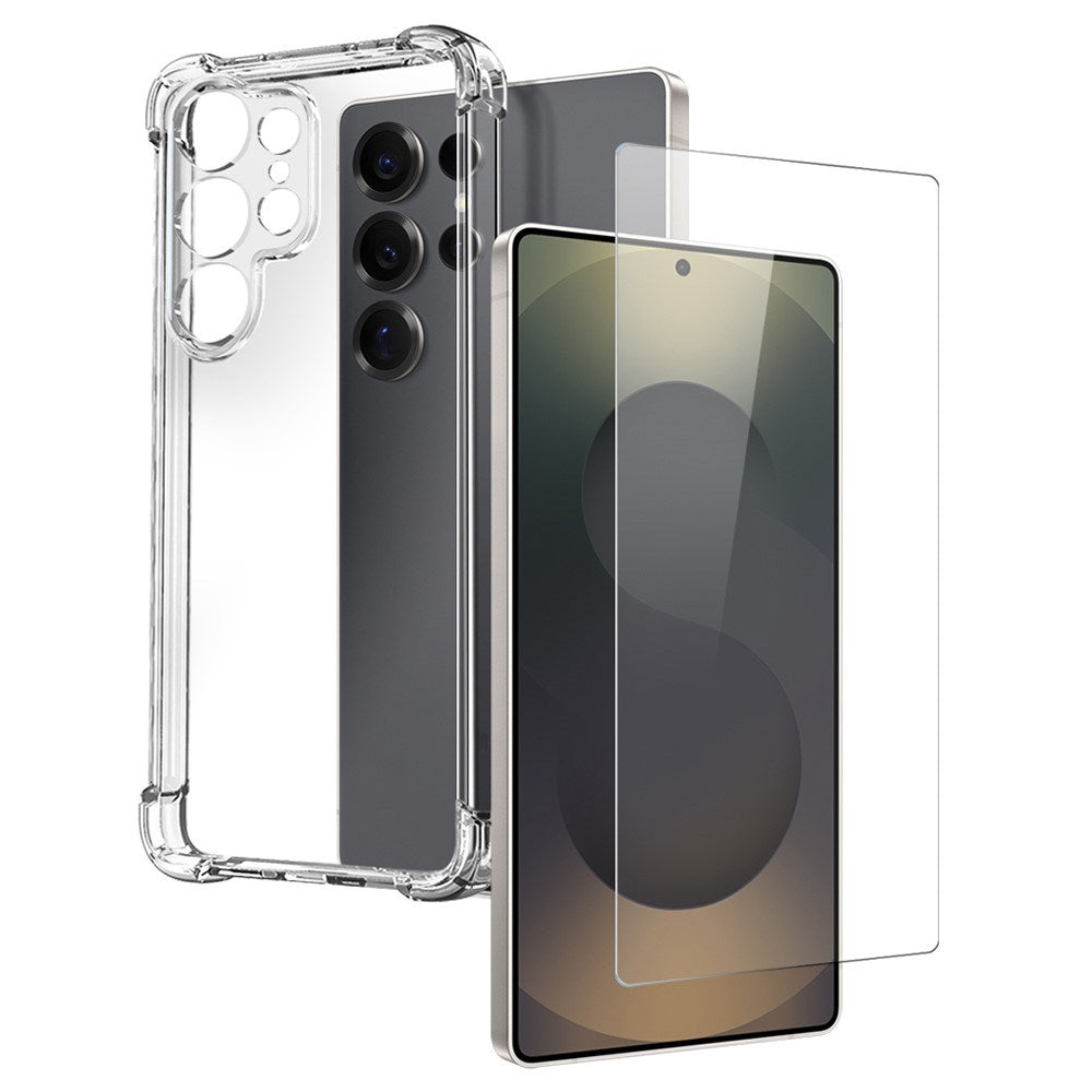 NORTHJO Samsung Galaxy S25 Ultra 2-i-1 Skyddspaket med Stötabsorberande Flexibelt Plast Skal & Härdat Skärmskyddsglas - Genomskinlig