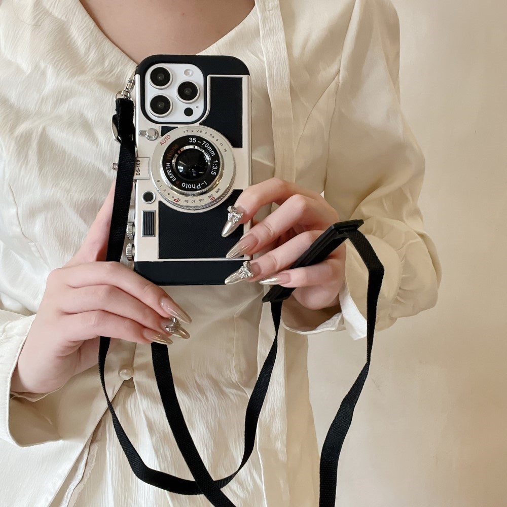 EIDERWOOD iPhone 14 Pro Max Retro Kamera Skal med Axelrem - Svart