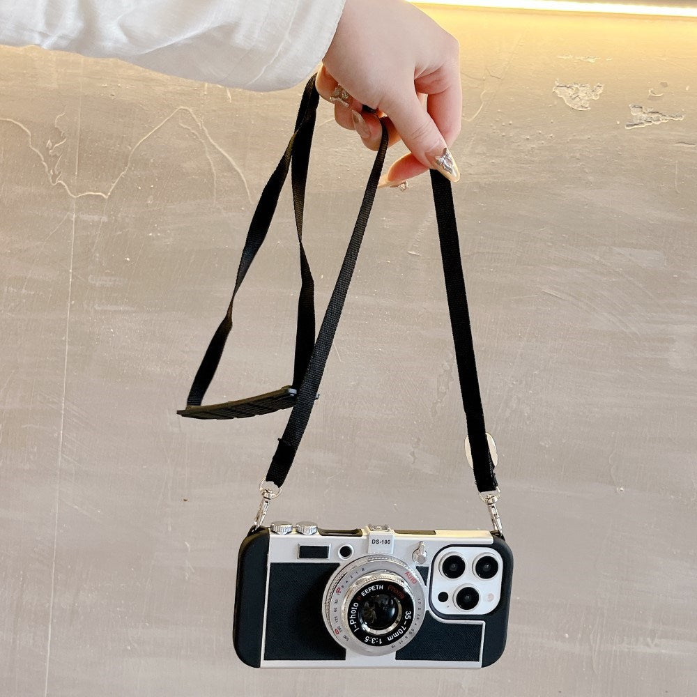 EIDERWOOD iPhone 15 Pro Max Retro Kamera Skal med Axelrem - Svart