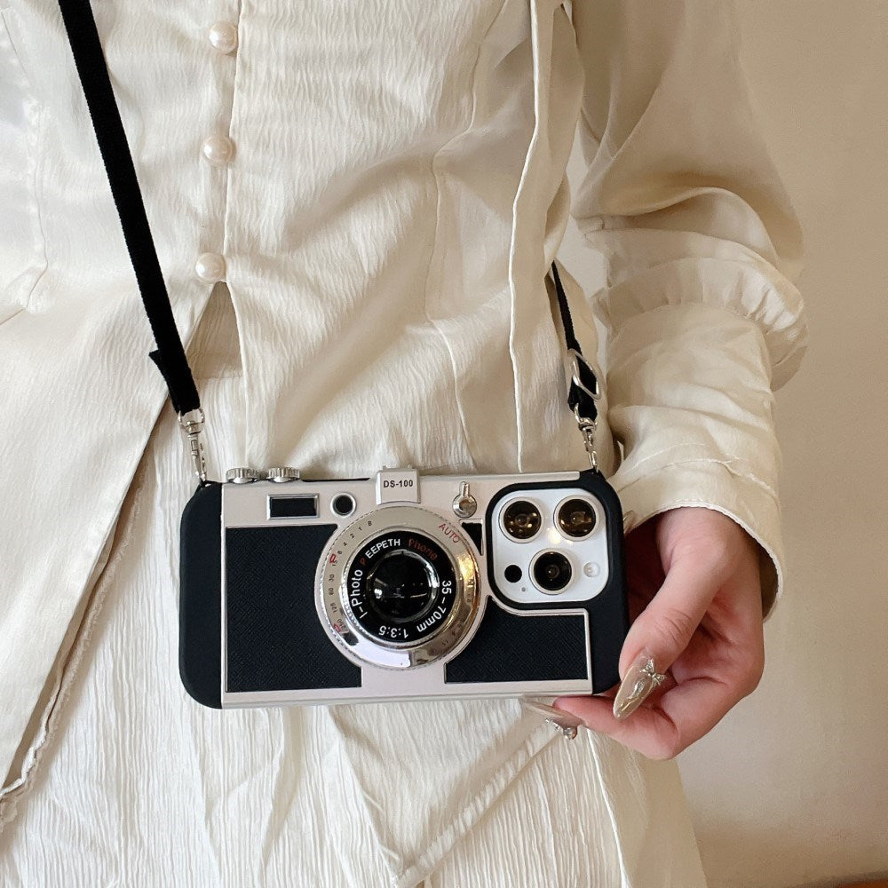 EIDERWOOD iPhone 16 Pro Max Retro Kamera Skal med Axelrem - Svart