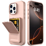 EIDERWOOD iPhone 16 Pro Max Flexibelt Plast Skal med Korthållare & Inbyggd Spegel – Rose Gold