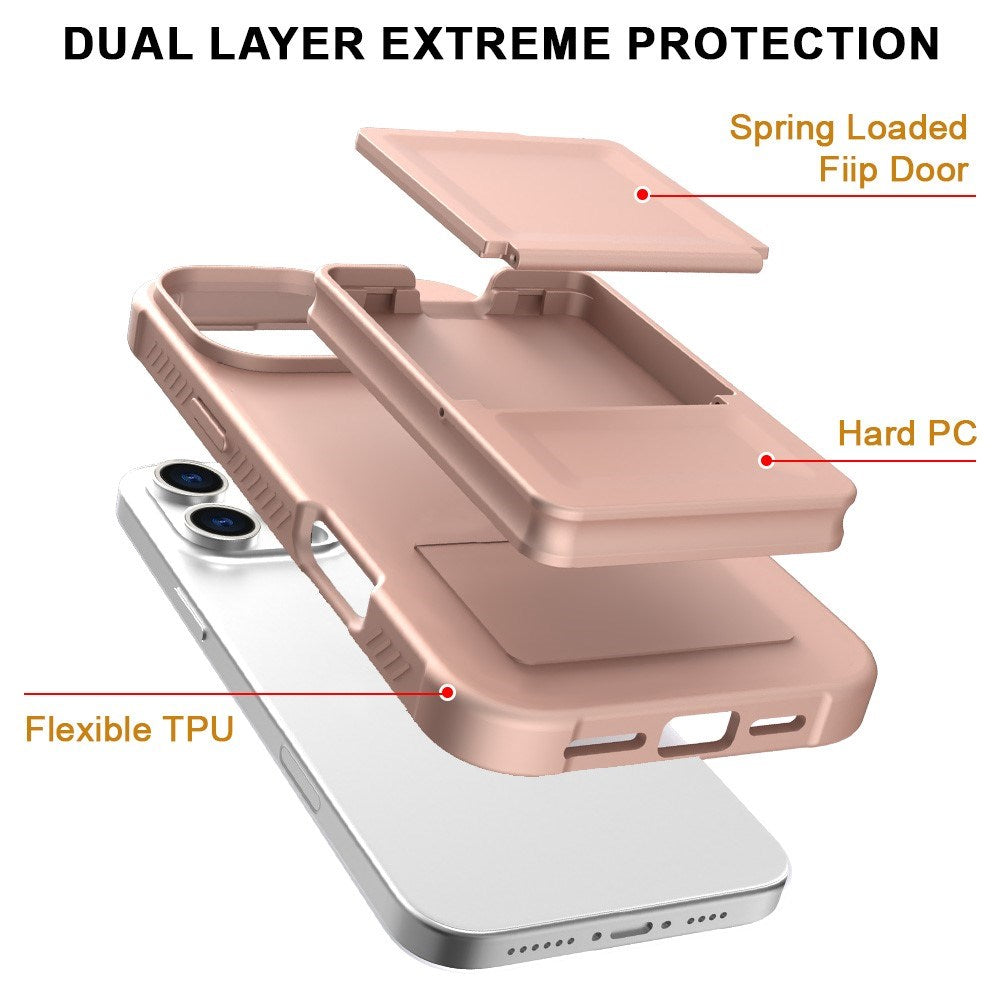 EIDERWOOD iPhone 16 Pro Max Flexibelt Plast Skal med Korthållare & Inbyggd Spegel – Rose Gold