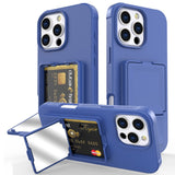 EIDERWOOD iPhone 16 Pro Max Flexibelt Plast Skal med Korthållare & Inbyggd Spegel – Blå