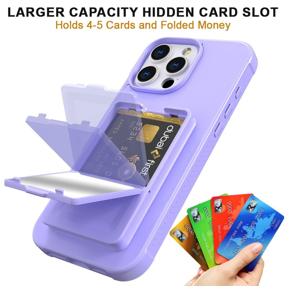 EIDERWOOD iPhone 16 Pro Max Flexibelt Plast Skal med Korthållare & Inbyggd Spegel – Lila