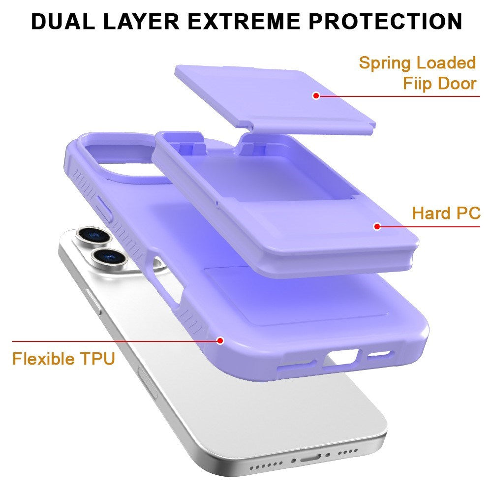 EIDERWOOD iPhone 16 Pro Max Flexibelt Plast Skal med Korthållare & Inbyggd Spegel – Lila