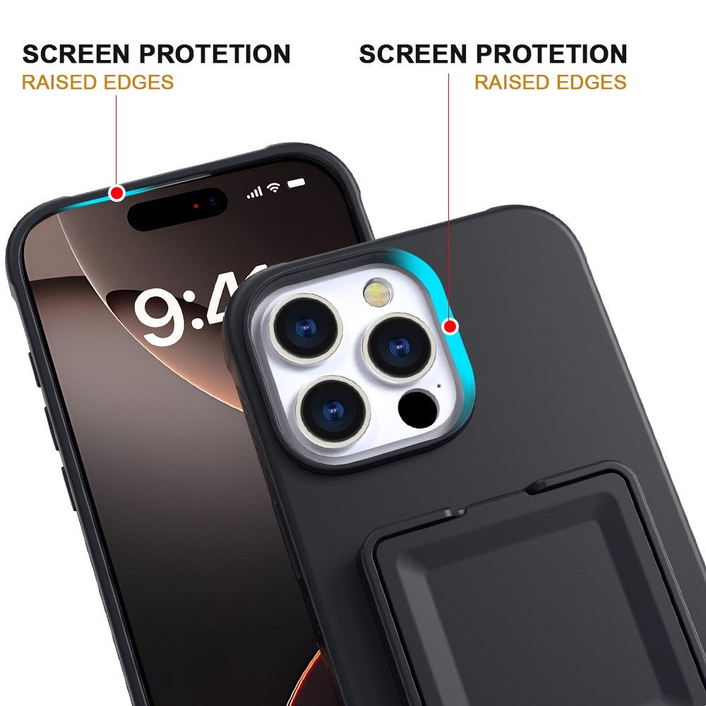 EIDERWOOD iPhone 16 Pro Max Flexibelt Plast Skal med Korthållare & Inbyggd Spegel – Svart