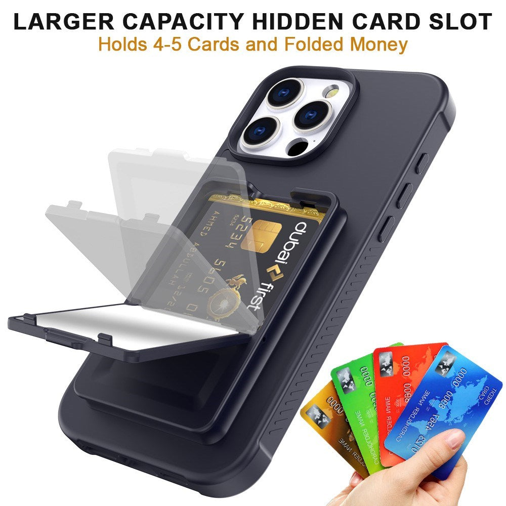 EIDERWOOD iPhone 16 Pro Max Flexibelt Plast Skal med Korthållare & Inbyggd Spegel – Svart