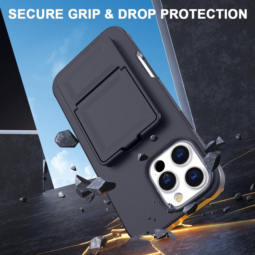 EIDERWOOD iPhone 16 Pro Max Flexibelt Plast Skal med Korthållare & Inbyggd Spegel – Svart