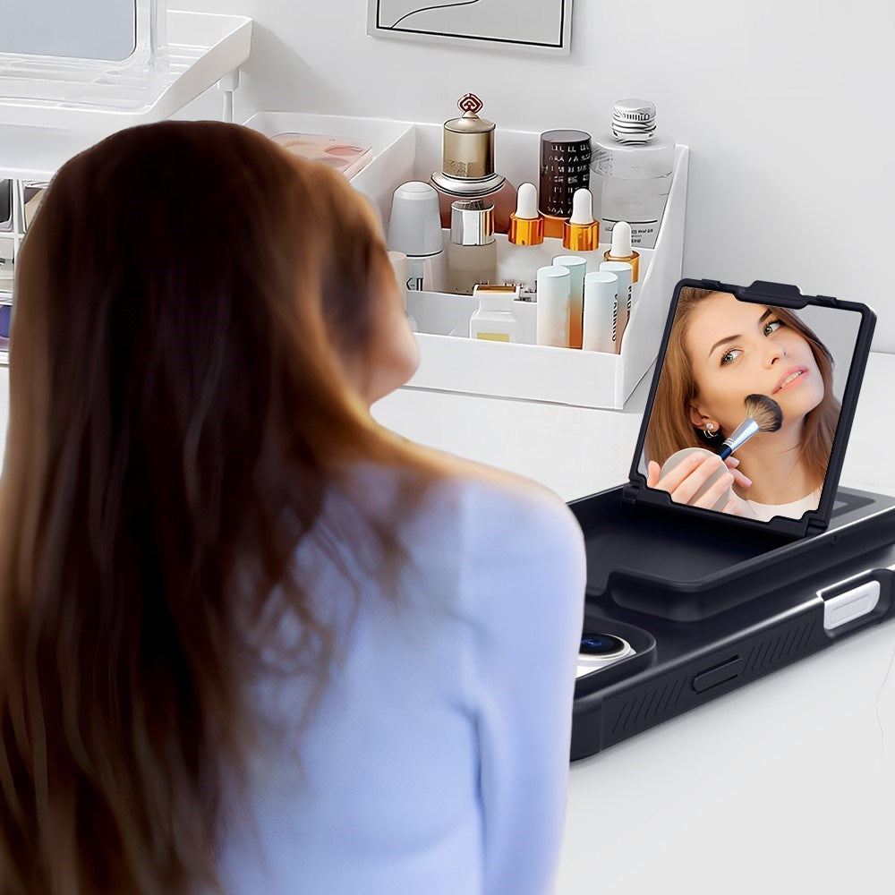 EIDERWOOD iPhone 16 Pro Max Flexibelt Plast Skal med Korthållare & Inbyggd Spegel – Svart