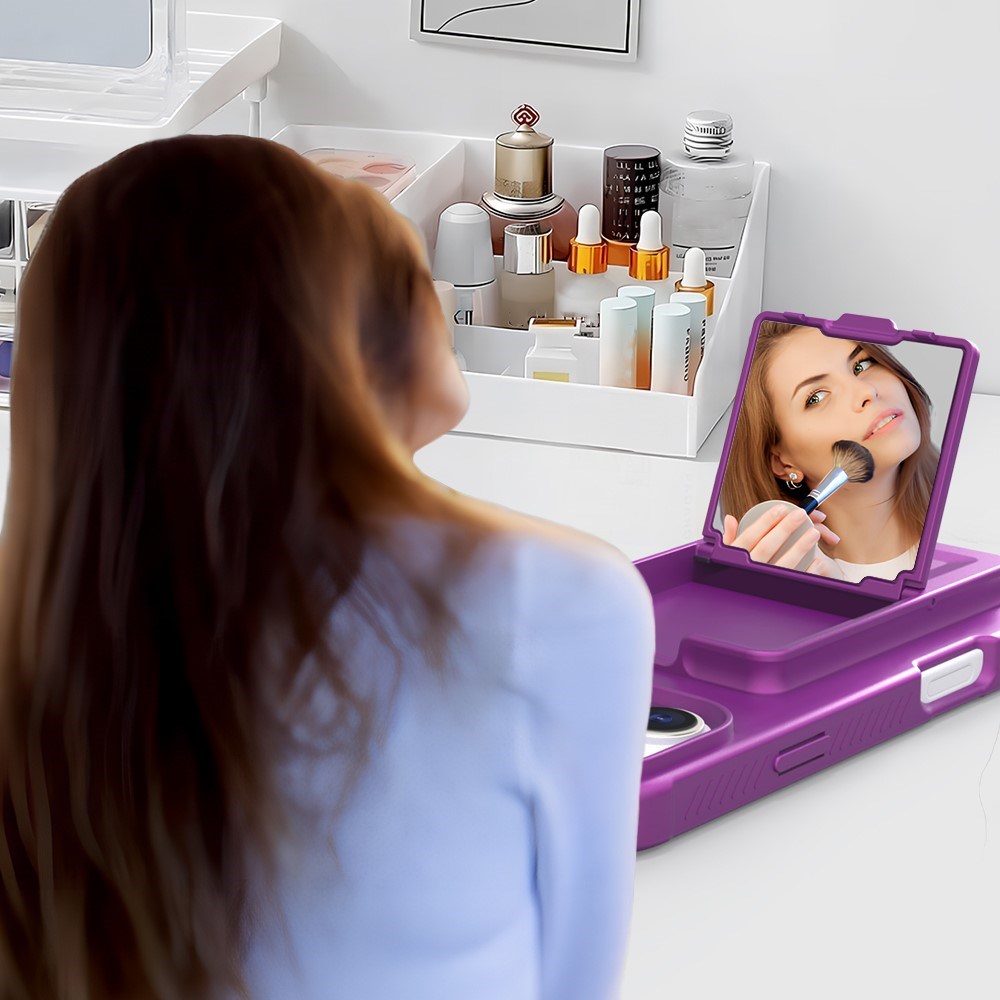 EIDERWOOD iPhone 16 Pro Flexibelt Plast Skal med Korthållare & Inbyggd Spegel – Mörklila