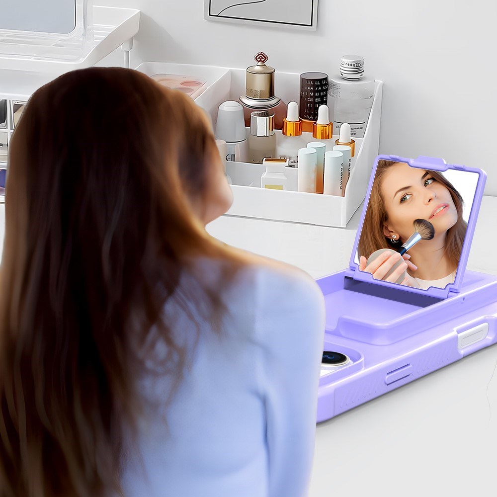 EIDERWOOD iPhone 16 Pro Flexibelt Plast Skal med Korthållare & Inbyggd Spegel – Lila