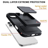 EIDERWOOD iPhone 16 Pro Flexibelt Plast Skal med Korthållare & Inbyggd Spegel – Svart