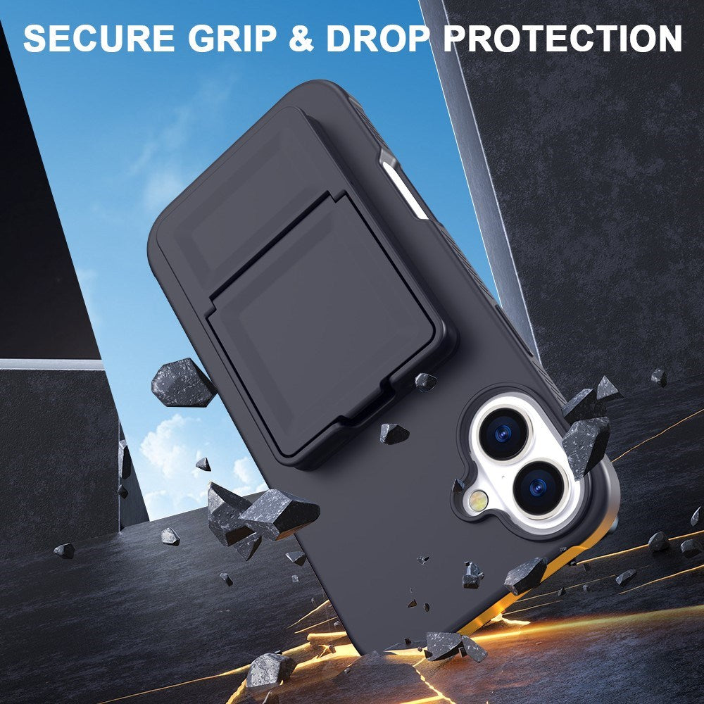 EIDERWOOD iPhone 16 Plus Flexibelt Plast Skal med Korthållare & Inbyggd Spegel – Svart