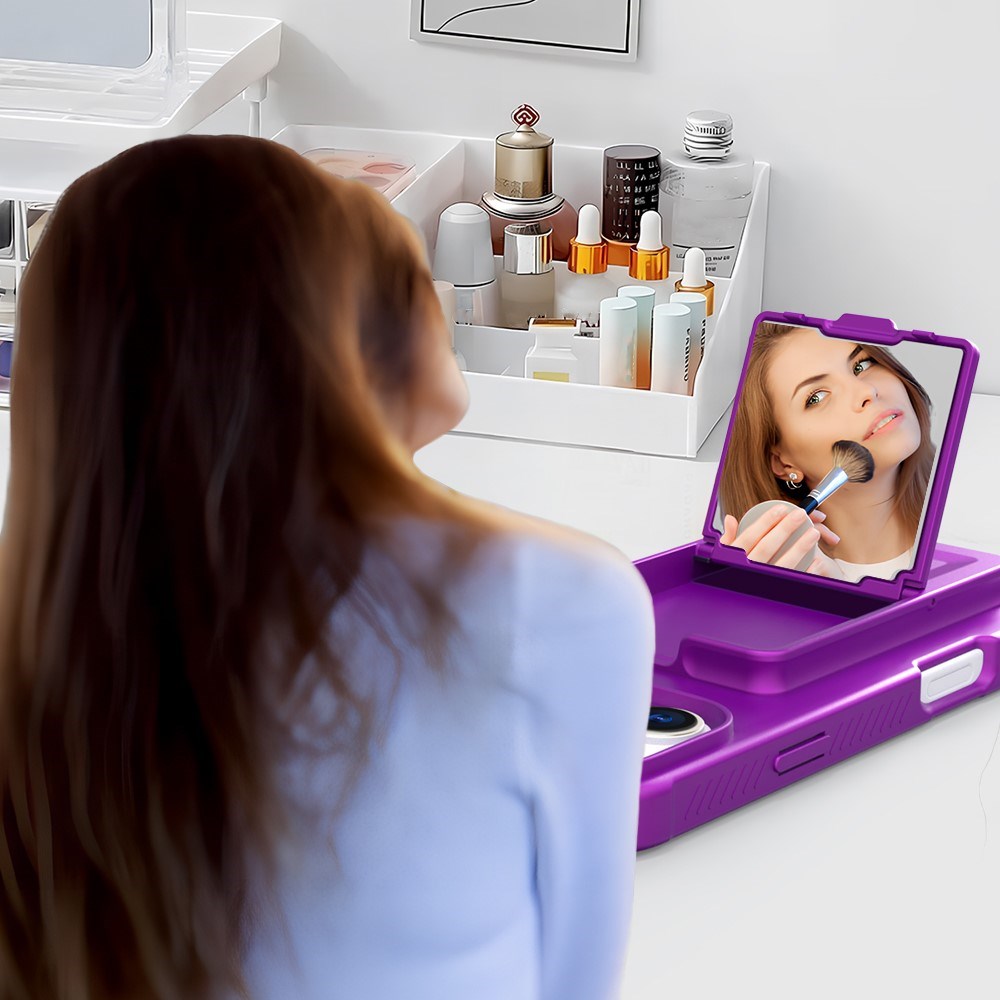 EIDERWOOD iPhone 16 Flexibelt Plast Skal med Korthållare & Inbyggd Spegel – Mörklila