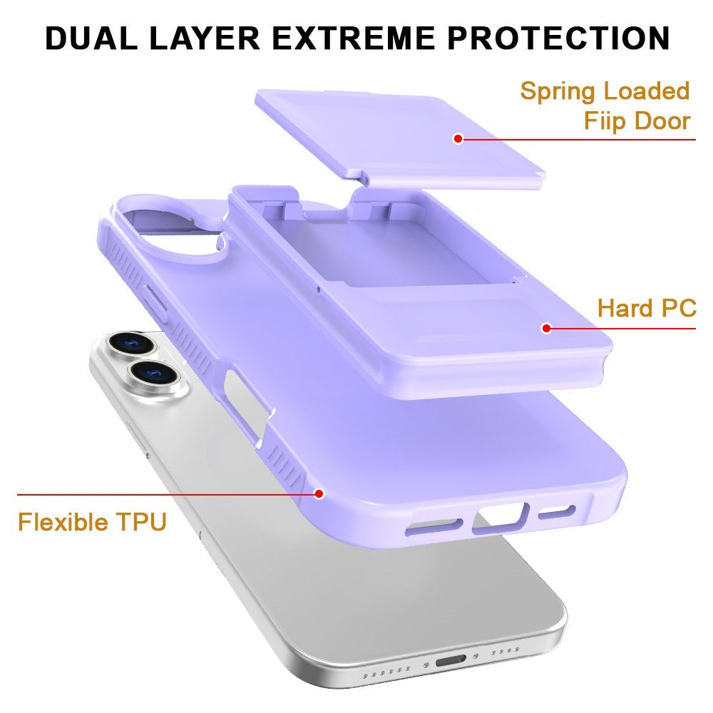 EIDERWOOD iPhone 16 Flexibelt Plast Skal med Korthållare & Inbyggd Spegel – Lila