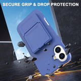 EIDERWOOD iPhone 16 Flexibelt Plast Skal med Korthållare & Inbyggd Spegel – Blå