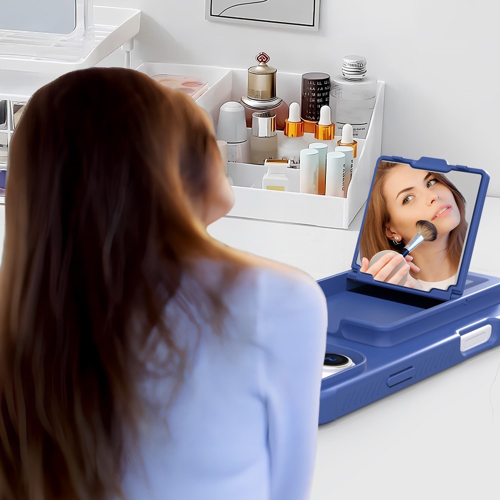 EIDERWOOD iPhone 16 Flexibelt Plast Skal med Korthållare & Inbyggd Spegel – Blå